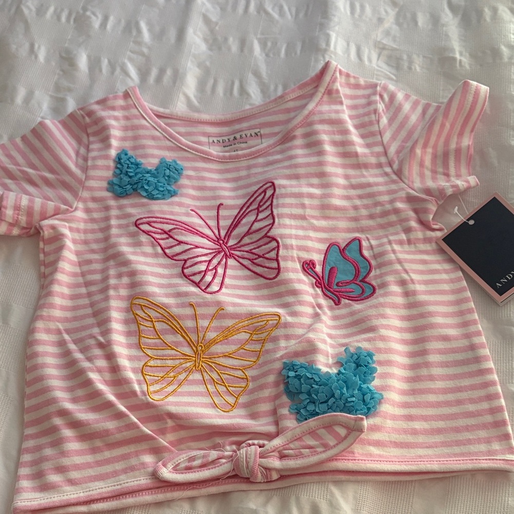 BNWT ANDY AND EVAN Kids Pink Striped Butterfly Top SIZE 4t